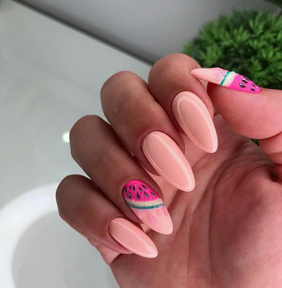 Fruity Pink and White Nails