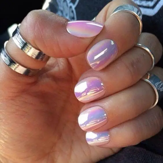 Pearlescent Pink And White Nails
