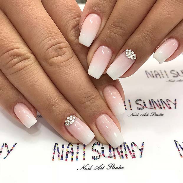 French Ombre Nails With Crystals
