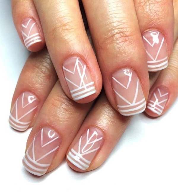 Geometric Pink and White Nails