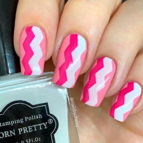 Pink and White Geometric Nail Art