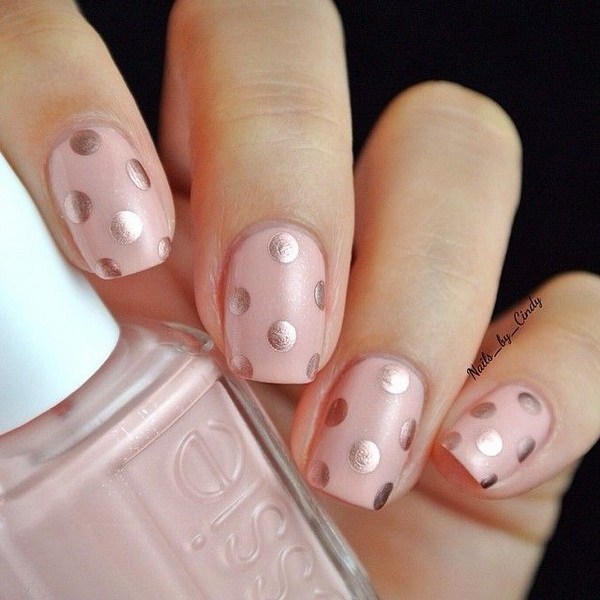 Pink Nails With Polka Dots