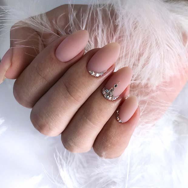 Pink Nails with Rhinestone