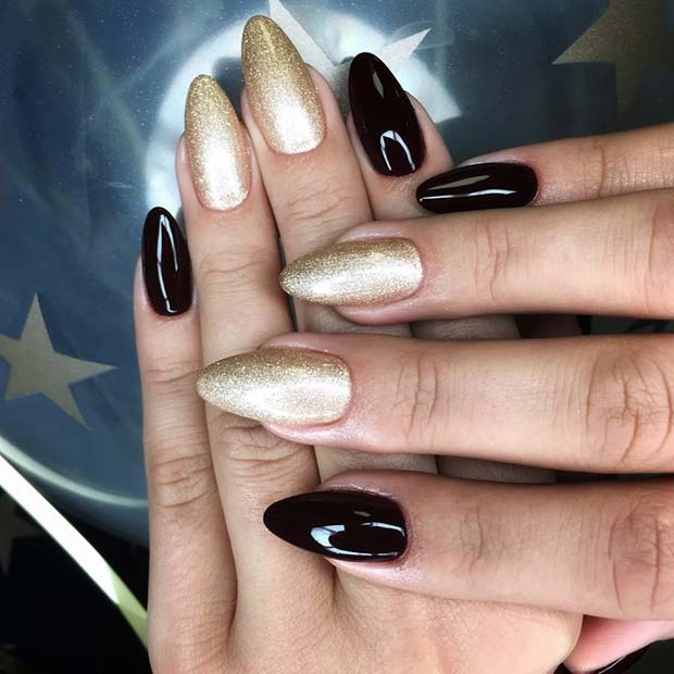 Black and gold accent nails