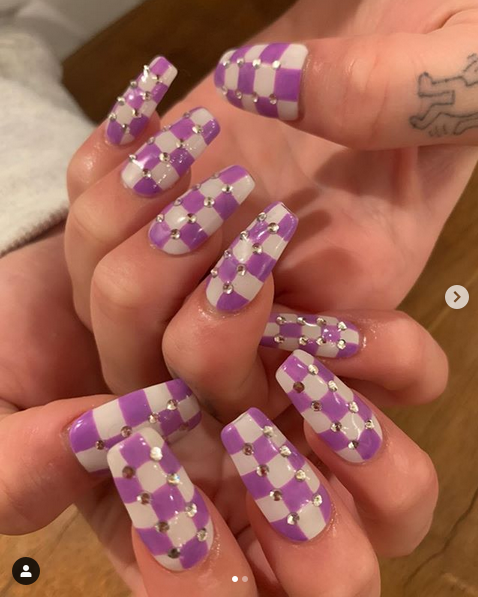 Purple Checkerboard nails