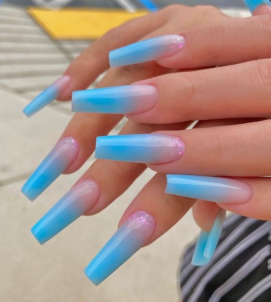 Blue and pink coffin nails