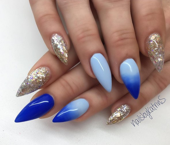 Blue and silver ombre nails