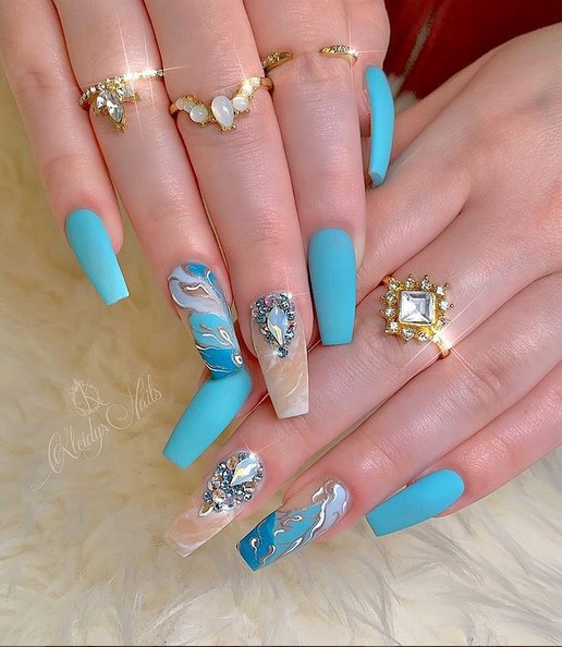 Blue nails with swarovski