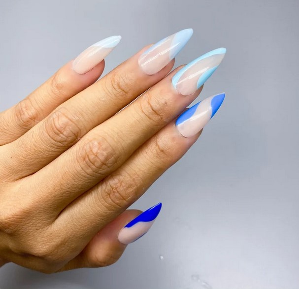 Abstract swirl blue ombre nails