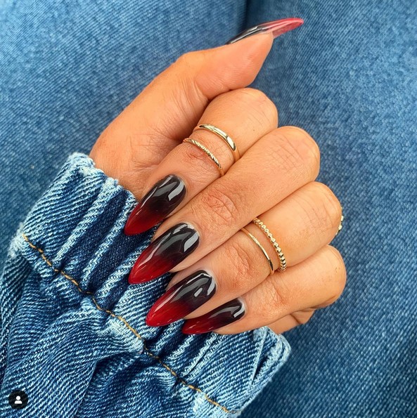 Black and red ombre stiletto nails