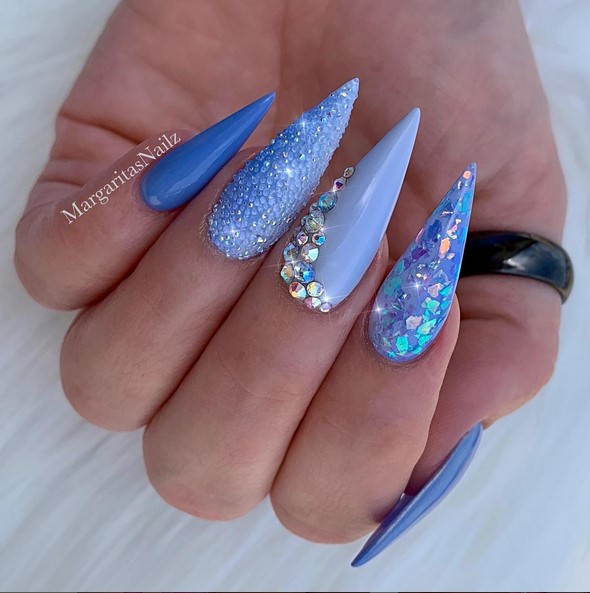 Blue ombre stiletto nails