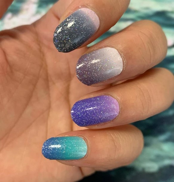 Blue pink Glitter Ombre Holographic Nails