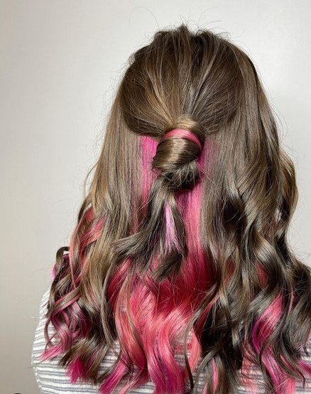 Brown and hot pink hair