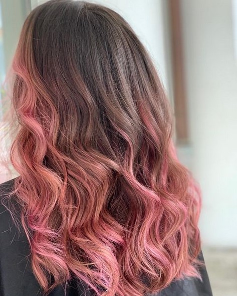 Brown and pink ombre hair