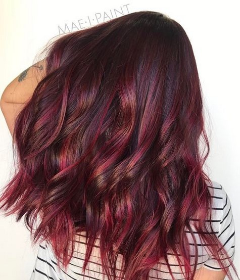 Brown pink balayage hair