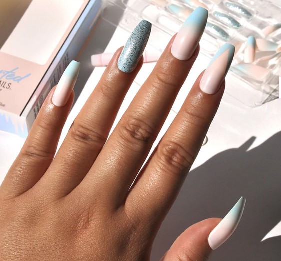 Cotton candy ombre coffin nails