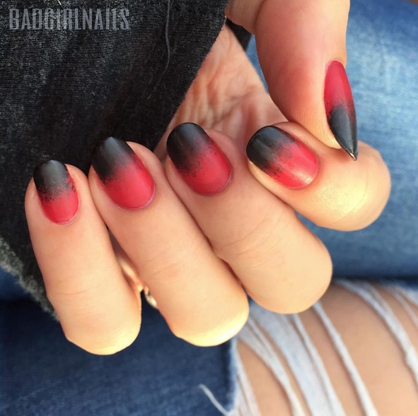 Matte and vampy red and black mani