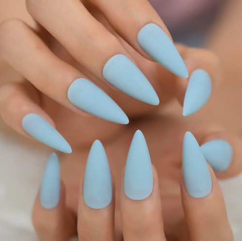 Matte blue ombre stiletto nails