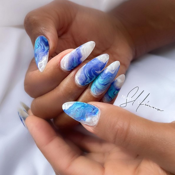 Misty blue acrylic nails