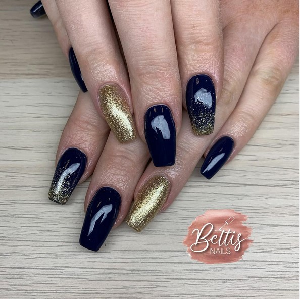 Navy gold coffin nails