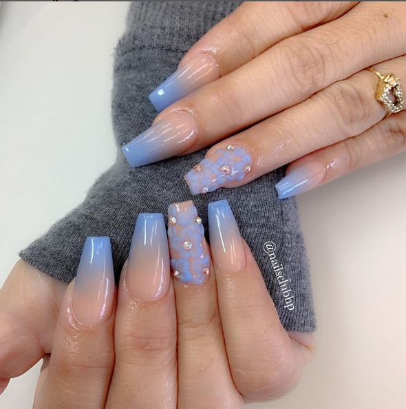 Ombre blue nails coffin