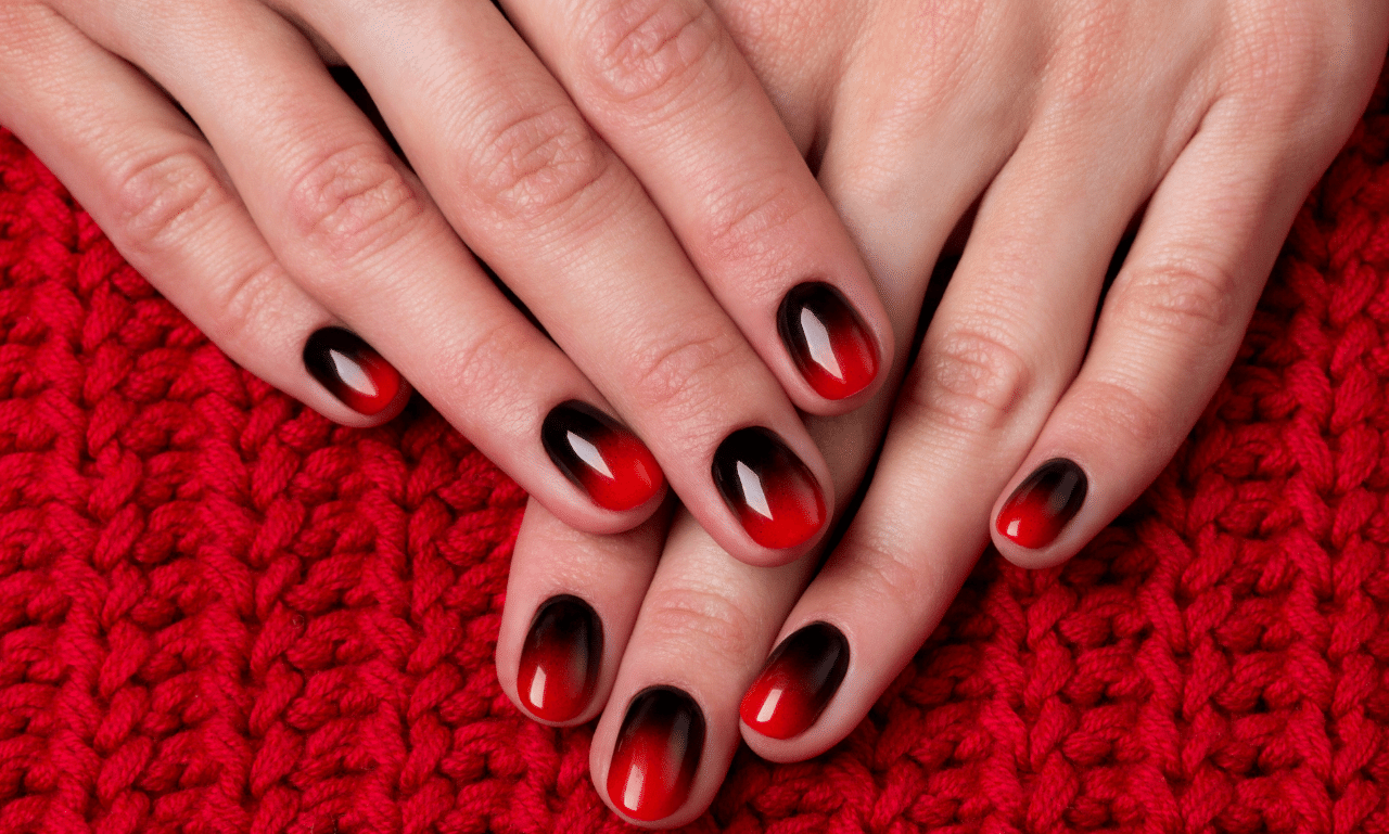 3. Red and Black Ombre Nail Design with Rhinestones - wide 5
