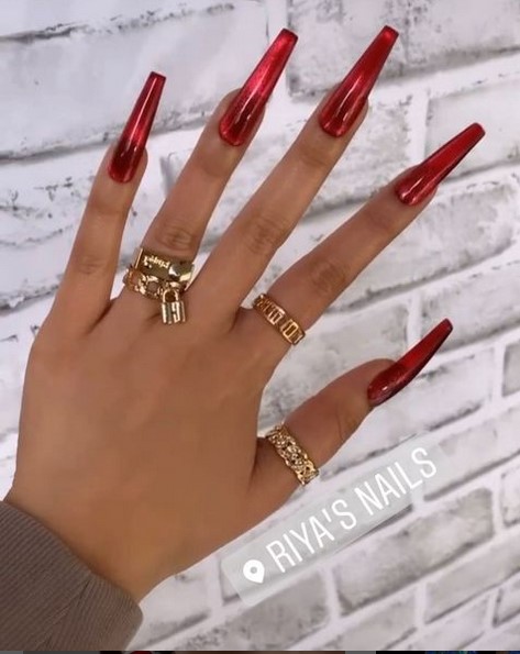 Red long acrylic nails