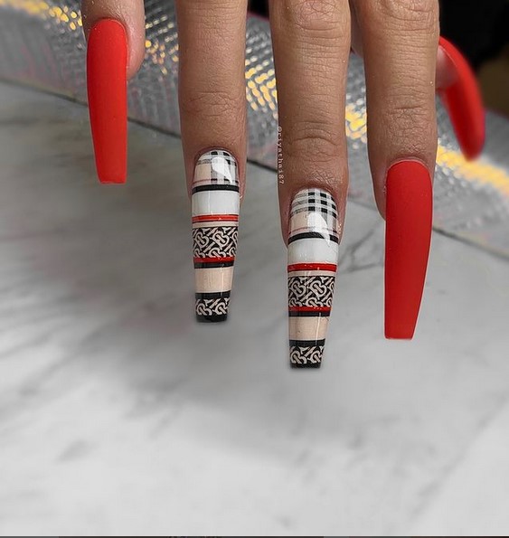 Red long coffin nails