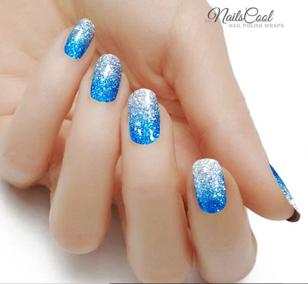 Sky Blue Glitter Gradient Nails