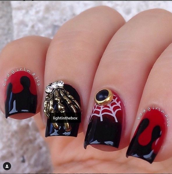 red and black accent nails