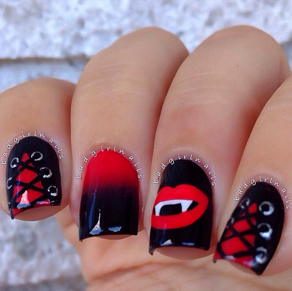 red and black glossy nails